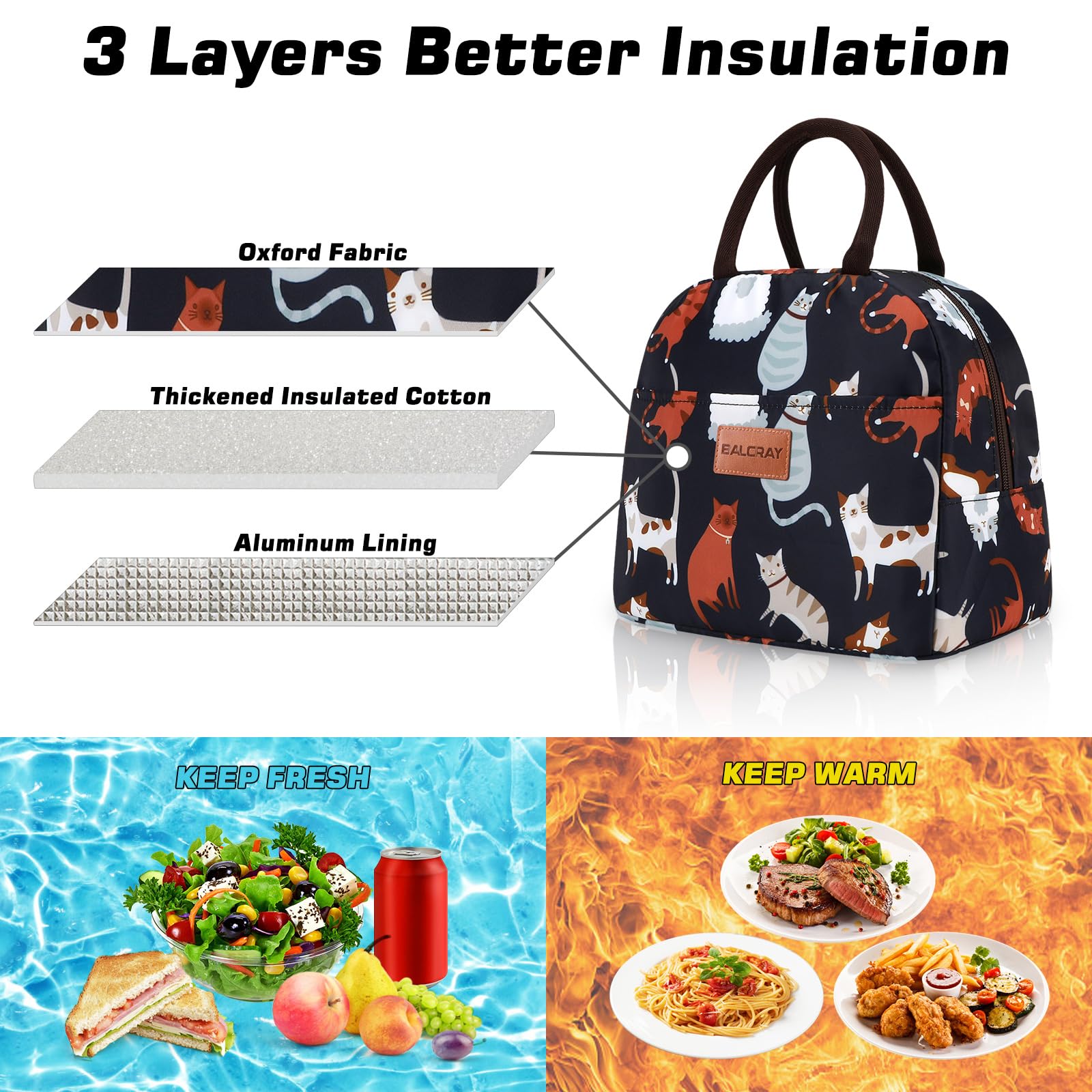BALORAY large-capacity lunch bag fits a full meal and snacks.