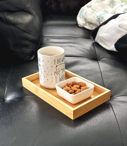 Bam & Boo tray set with drinks and snacks on a table for entertaining