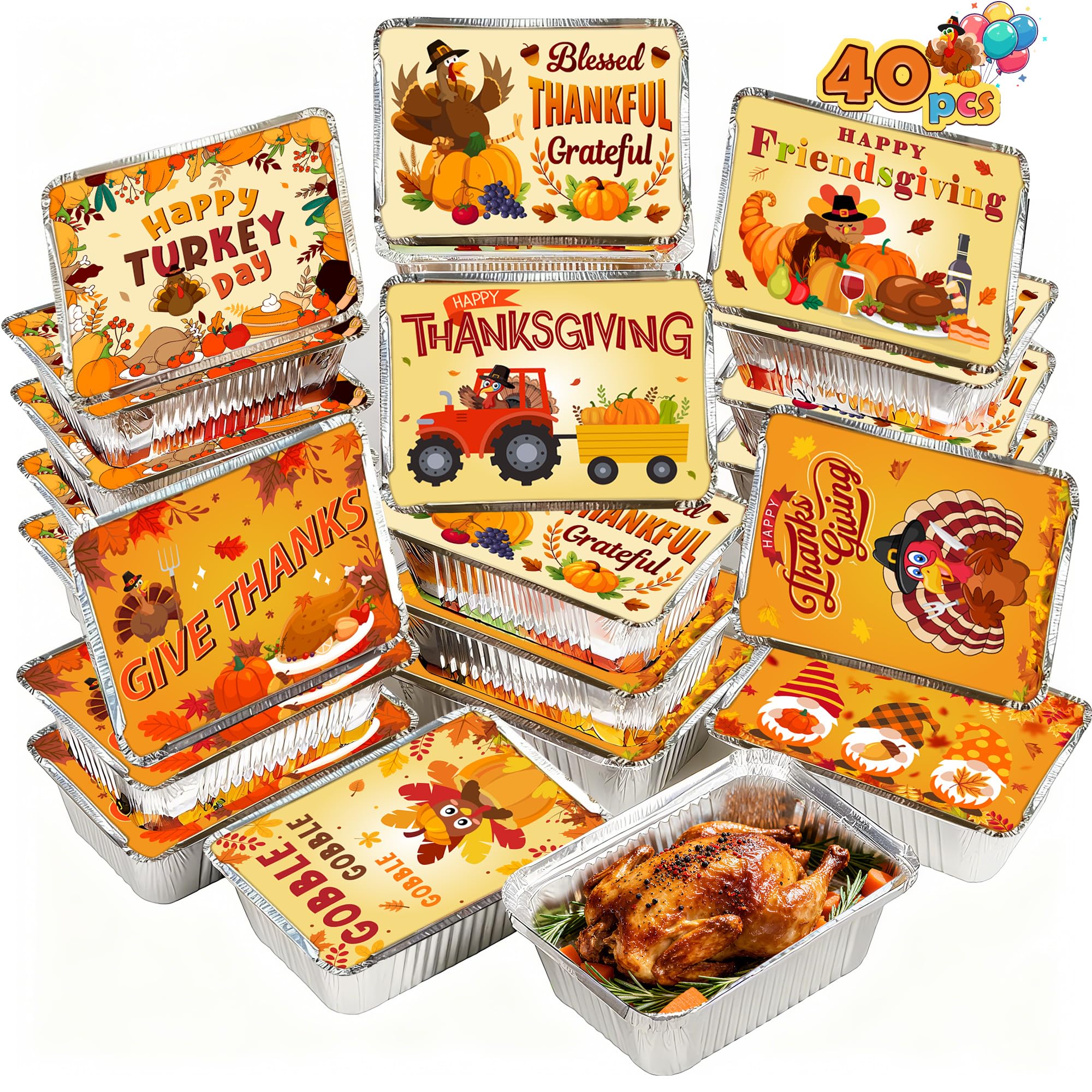 Bamamon 40-piece Thanksgiving pans with lids for easy leftovers and gifting.