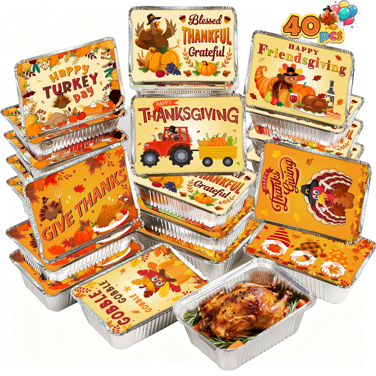 Bamamon 40-piece Thanksgiving pans with lids for easy leftovers and gifting.