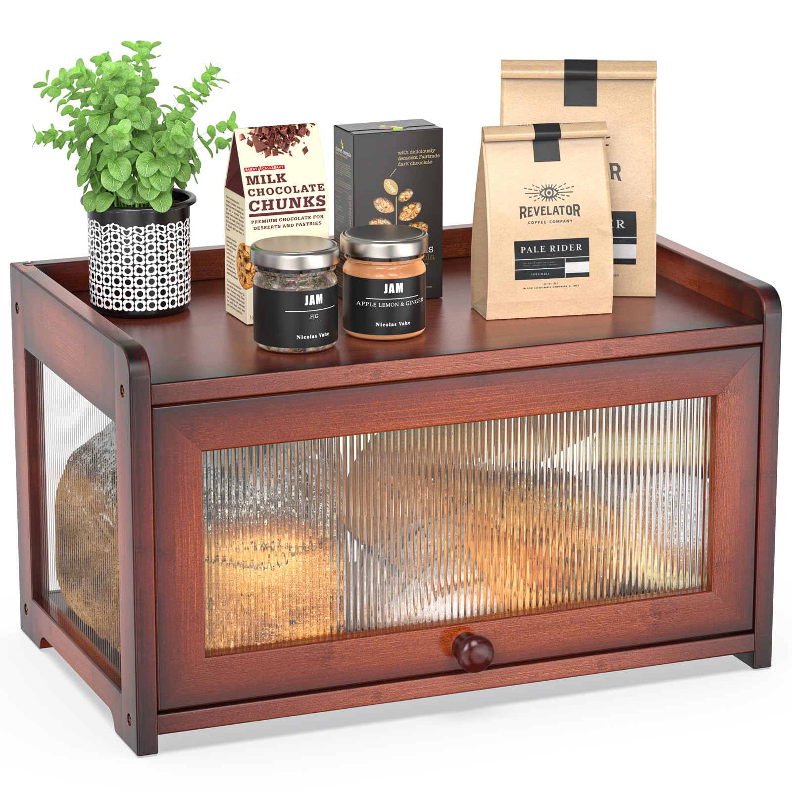 BAMBANG bread box front view with a wavy window, showcasing loaves at a glance.