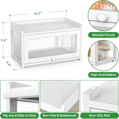 BAMBANG Bamboo Bread Box left window displaying bread for easy viewing.