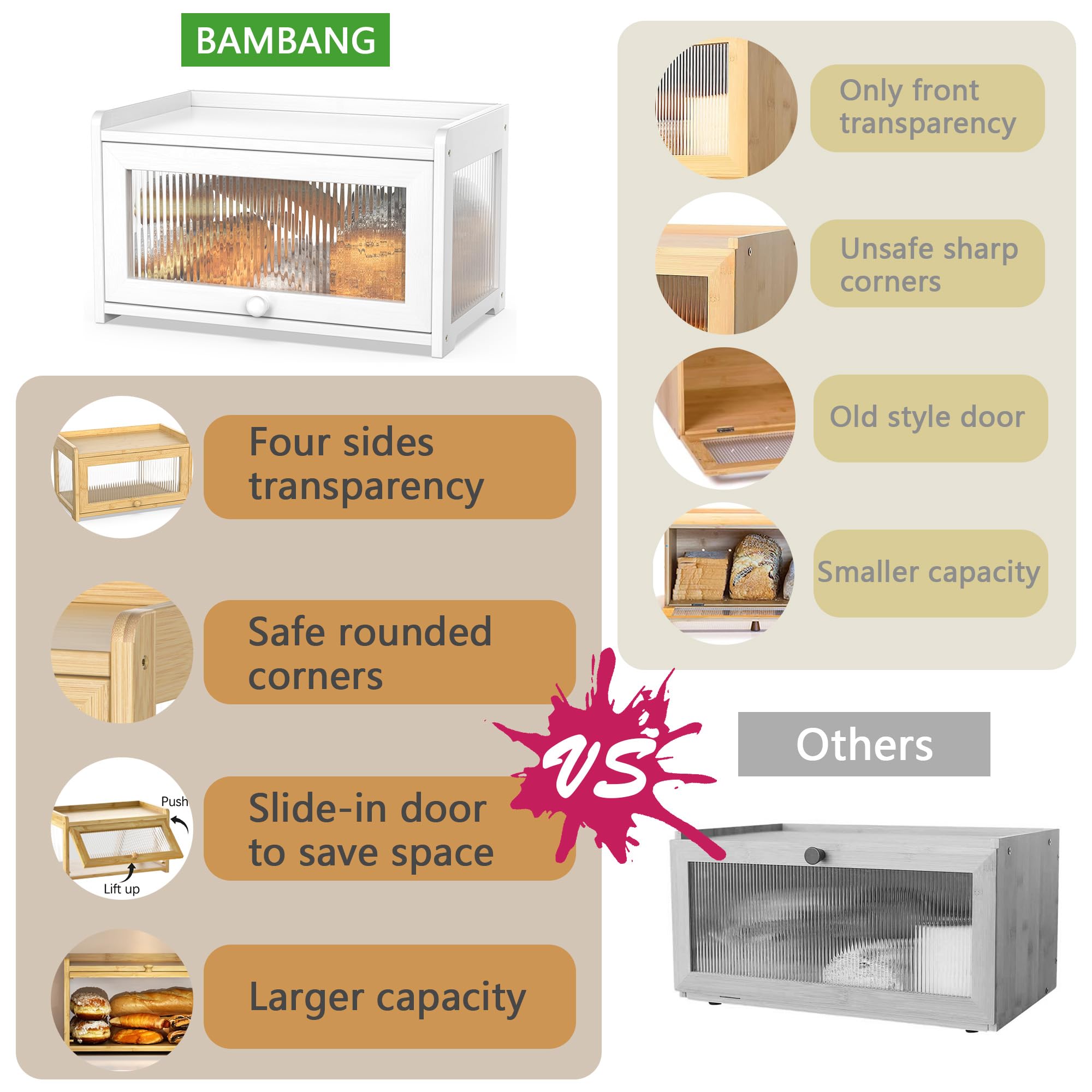 BAMBANG Bread Box stackable design helps maximize kitchen counter space.