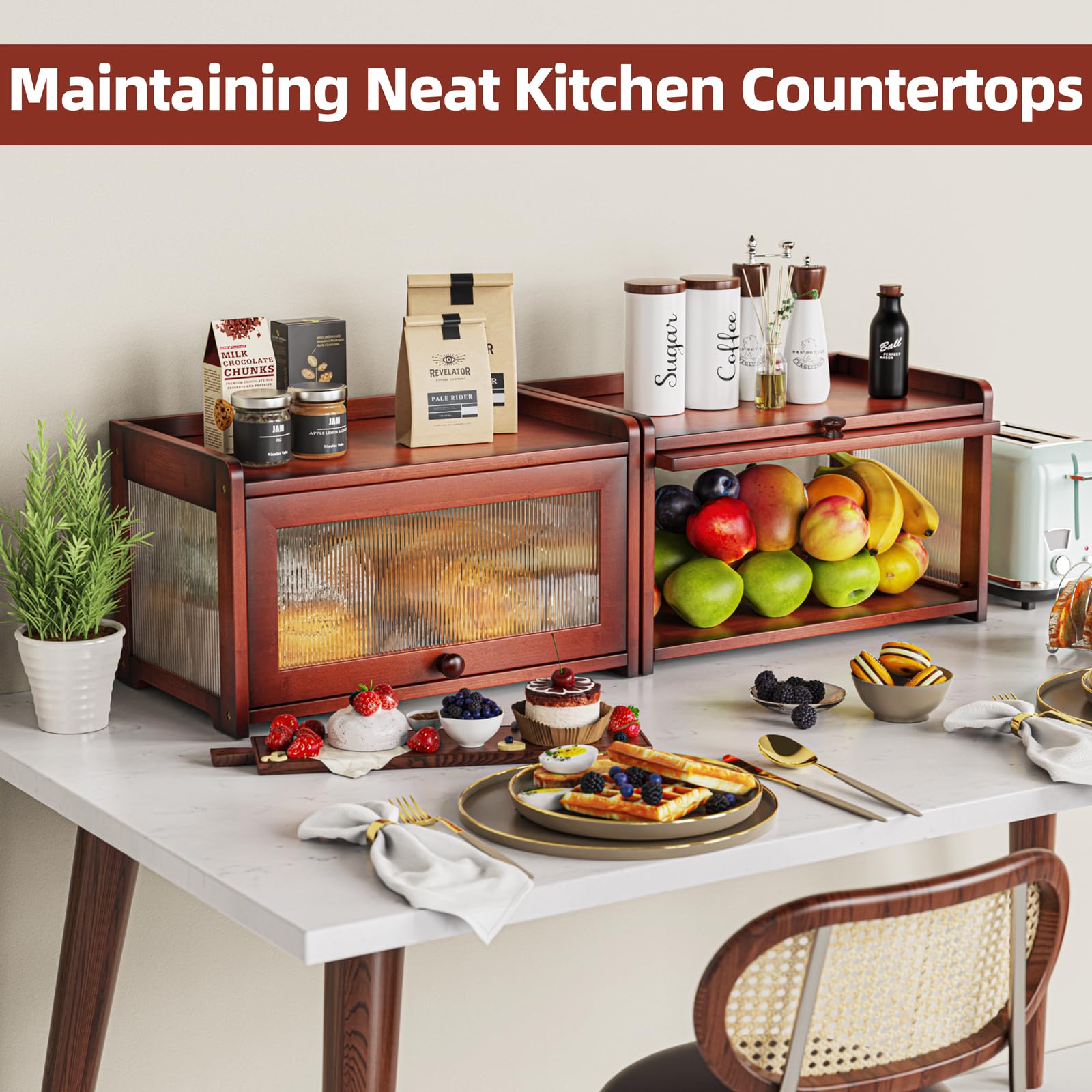 BAMBANG bread box top view highlights flat surface for additional storage.