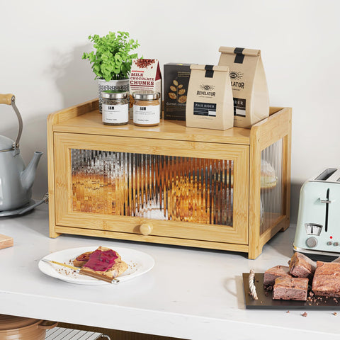 BAMBANG bread box glide-door in use for smooth bread access