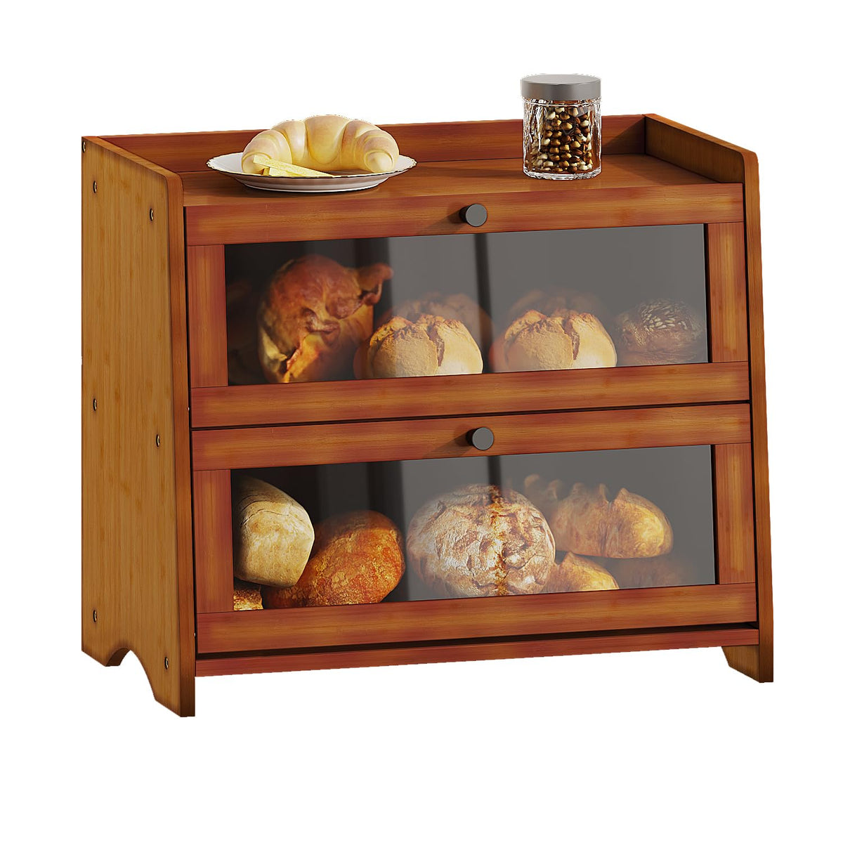 BAMBANG Bread Box with two tier doors keeps breads organized and accessible