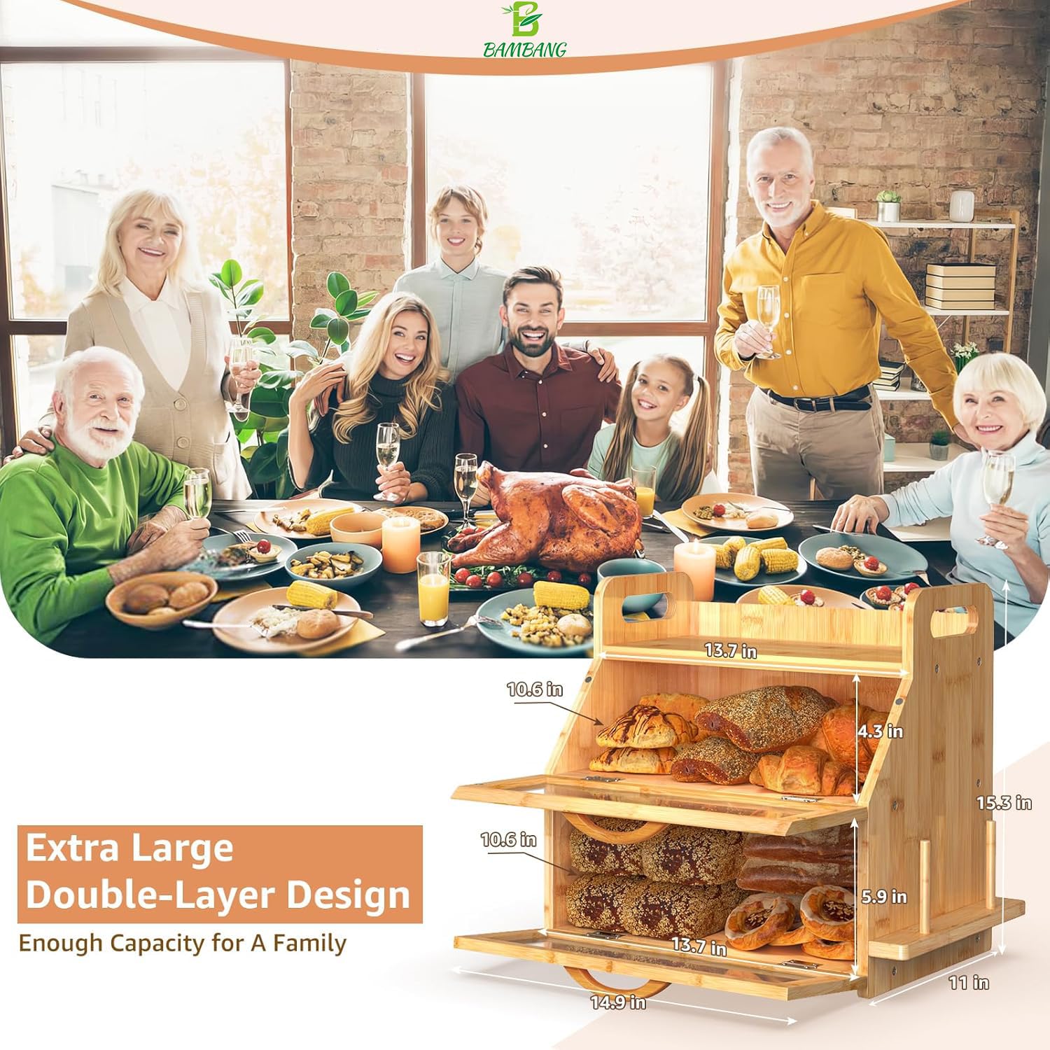 BAMBANG bread box window detail with see-through lid for quick bread checks