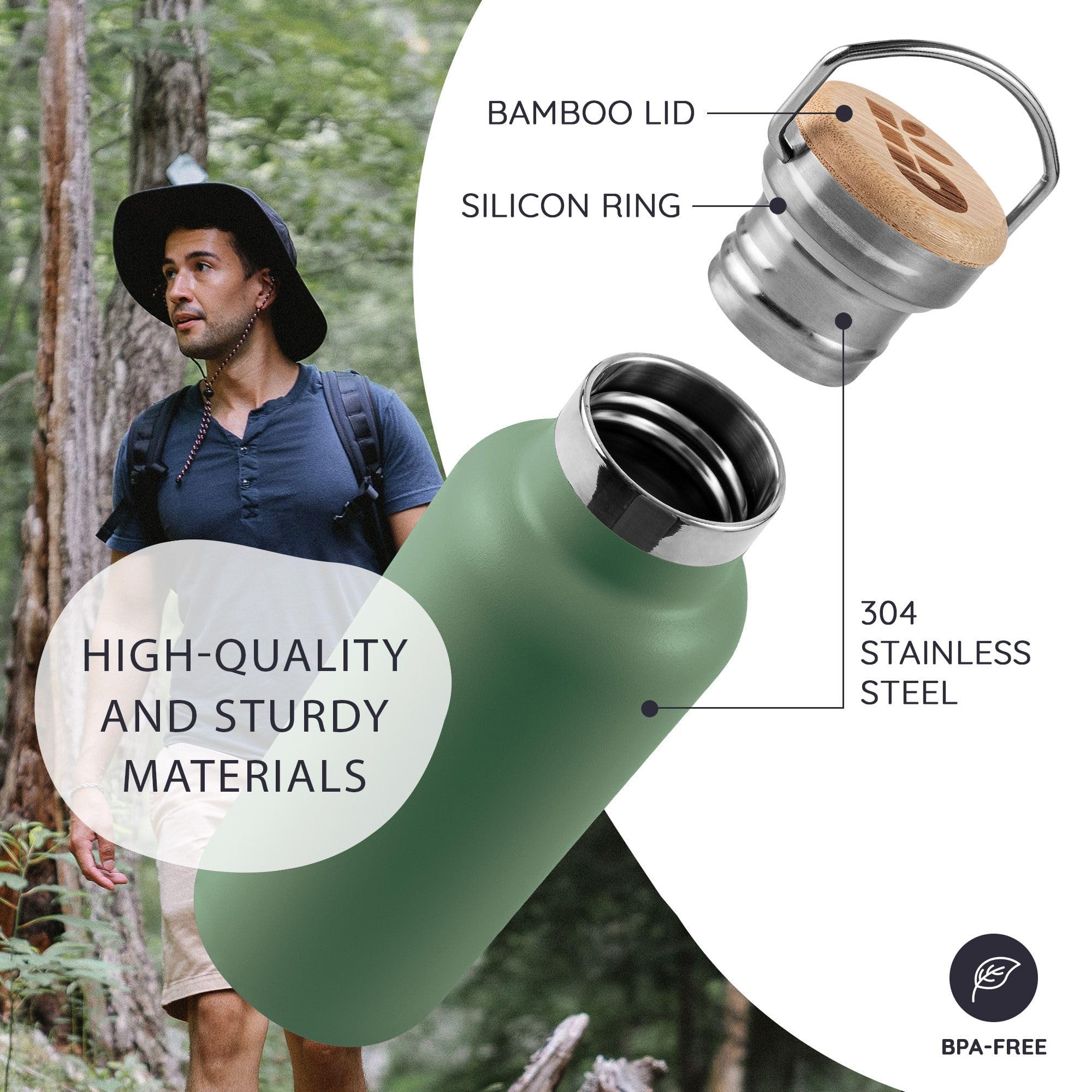 Bambaw insulated bottle green open mouth, easy filling and ice cube compatibility