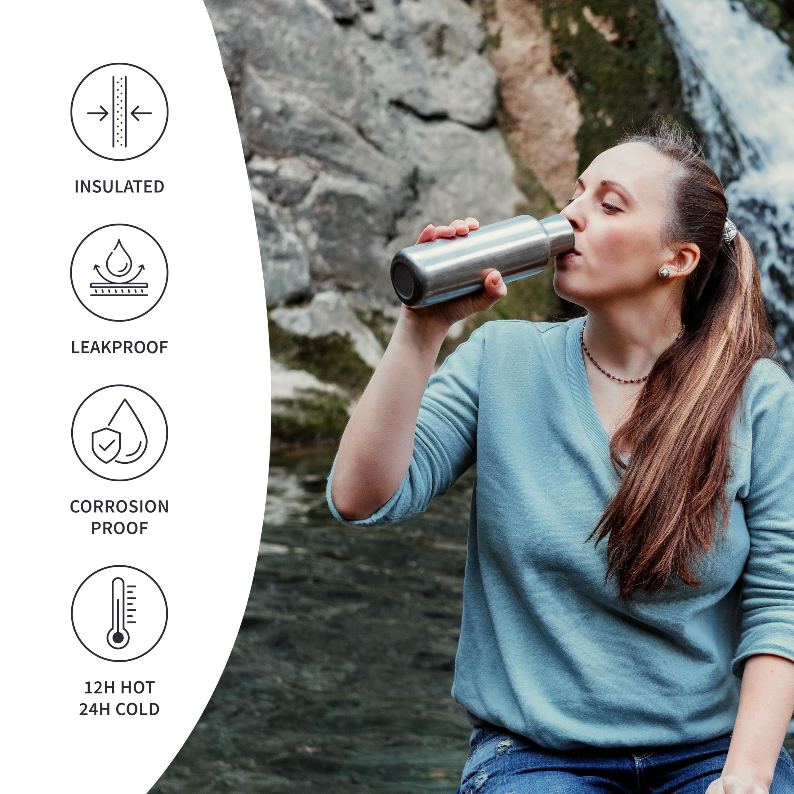 Bambaw bottle shown with ice cubes inside for cold drinks.