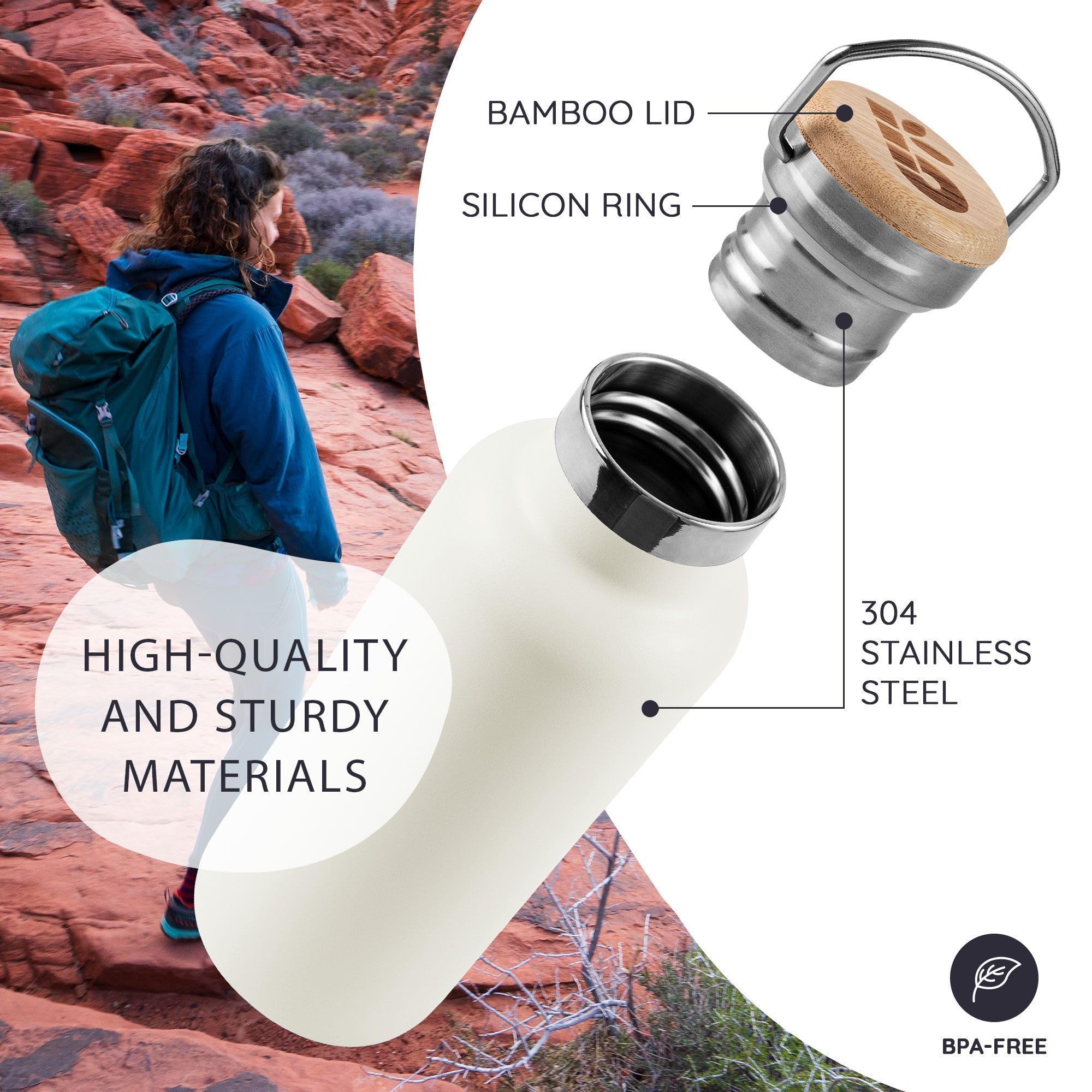 Bambaw white bottle wide opening, easy filling and ice addition.