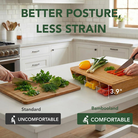 BAMBOO LAND high-profile cutting board for easy thick cuts