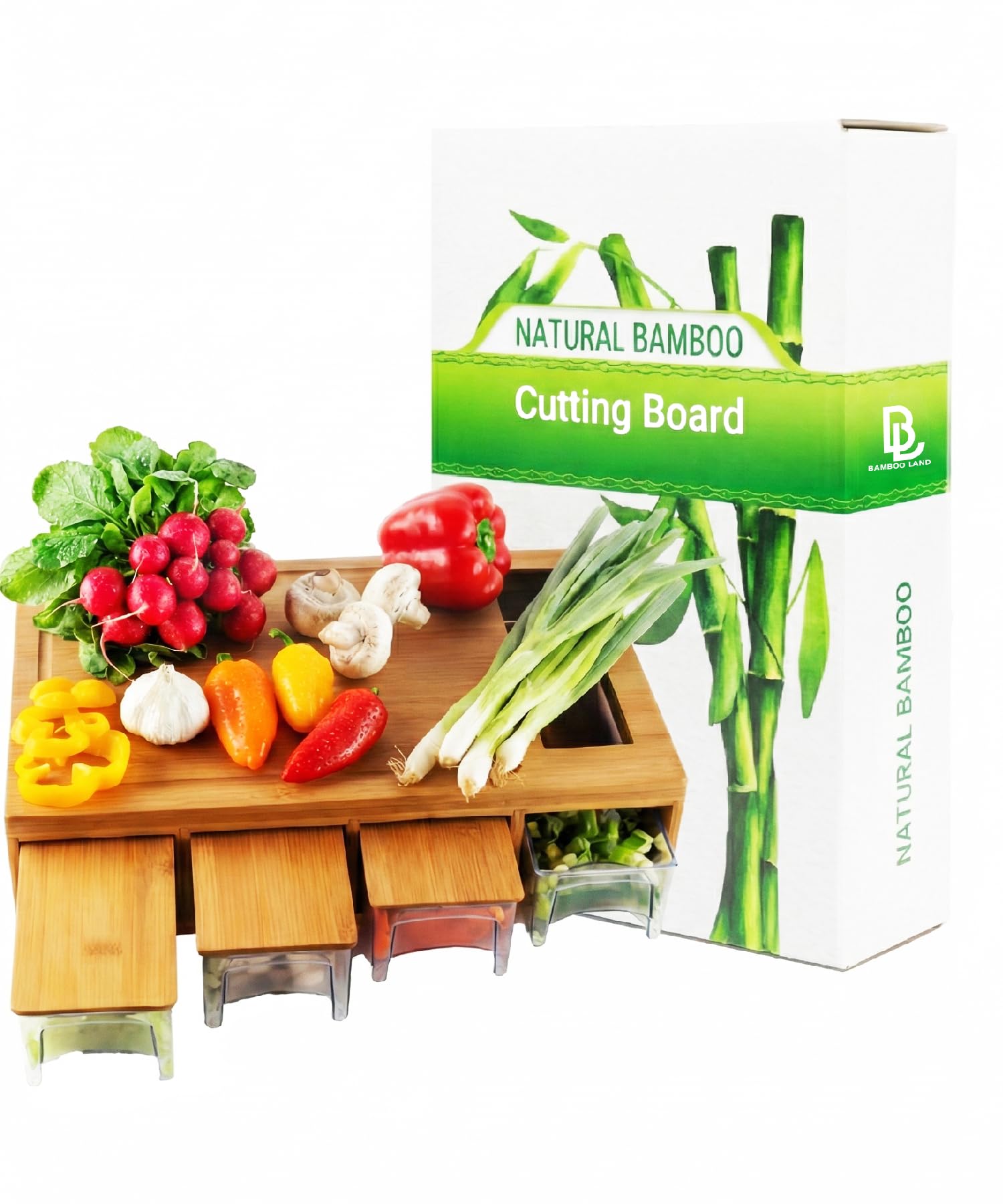 BAMBOO LAND large cutting board with containers for organized prep