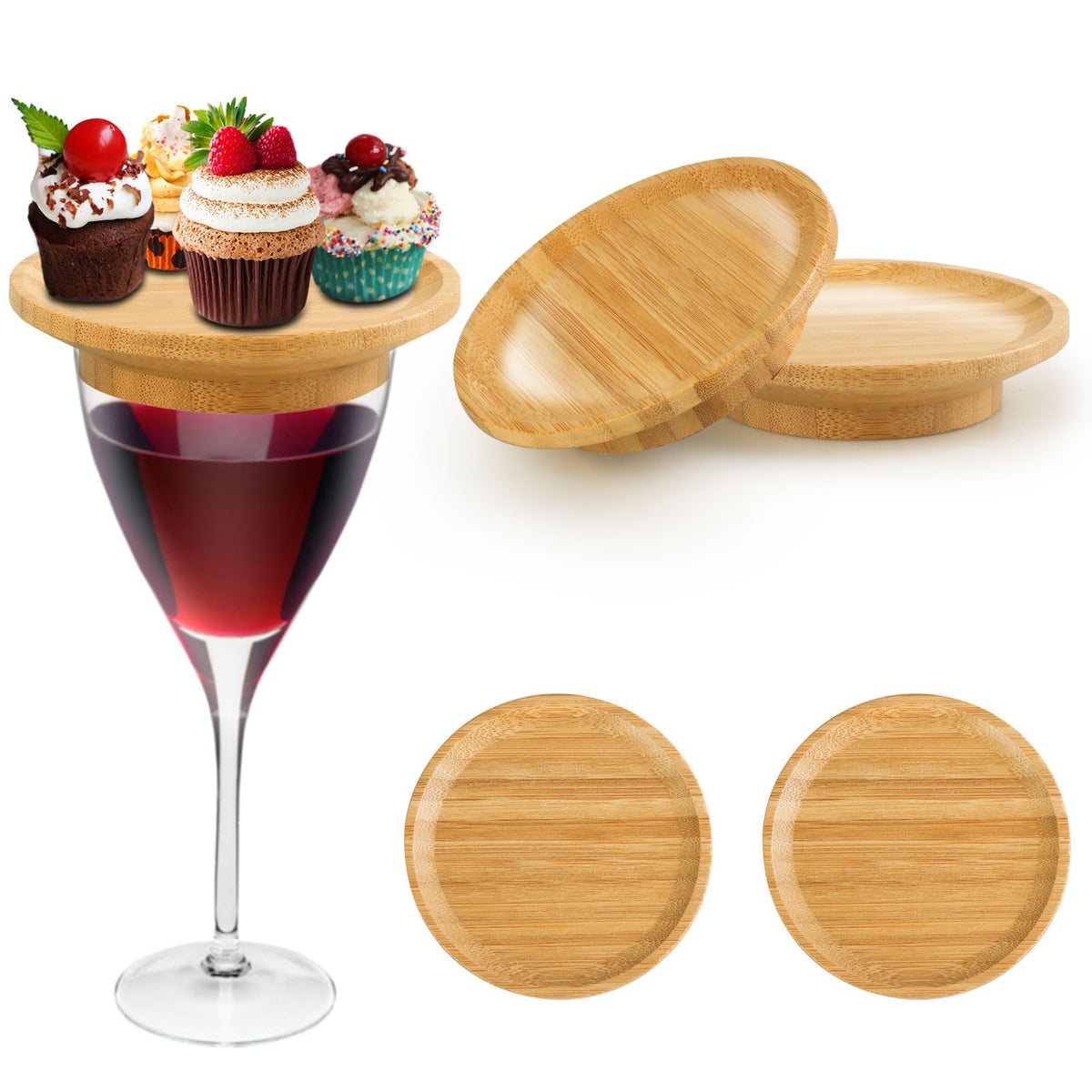 Bamboo wine glass charcuterie topper closeup showing natural finish for elegant appetizers.