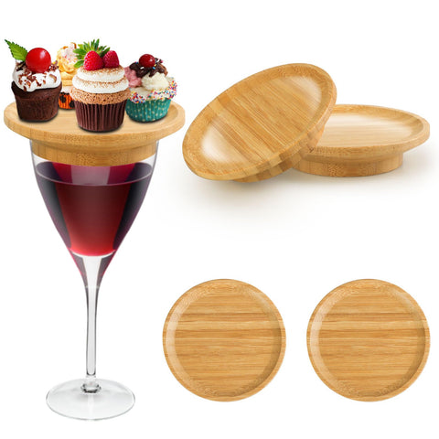 Bamboo wine glass charcuterie topper closeup showing natural finish for elegant appetizers.