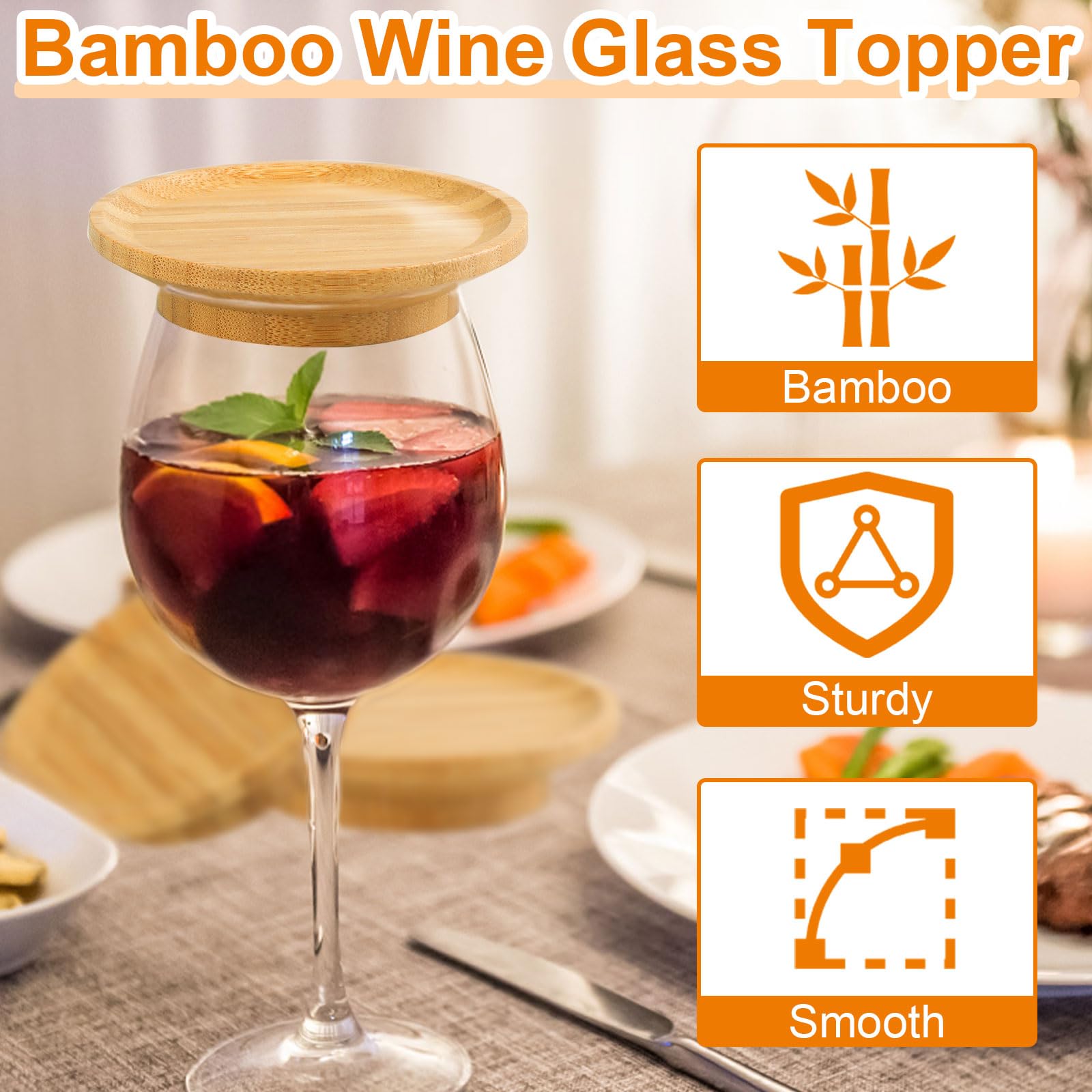 Topper with hors d'oeuvres on a wine glass enhances presentation and freshness.