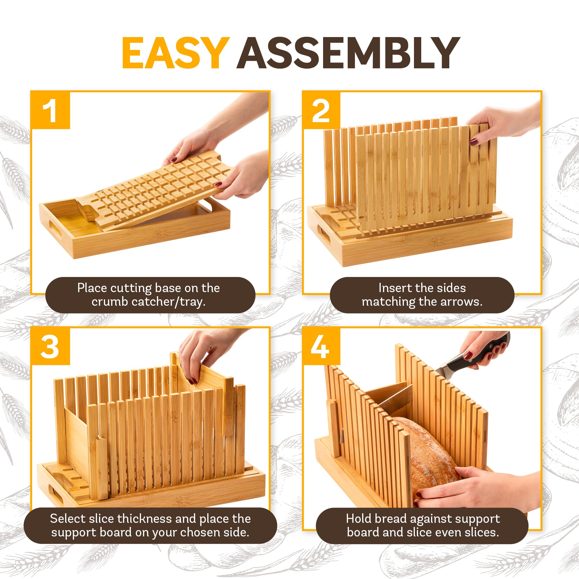 Bambüsi bamboo bread cutter with adjustable side panels for wide loaves.