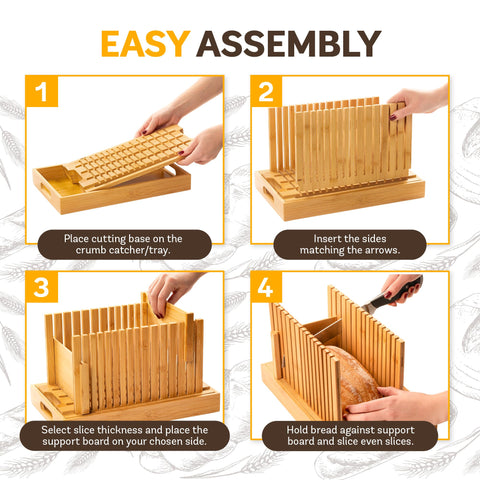Bambüsi bamboo bread cutter with adjustable side panels for wide loaves.