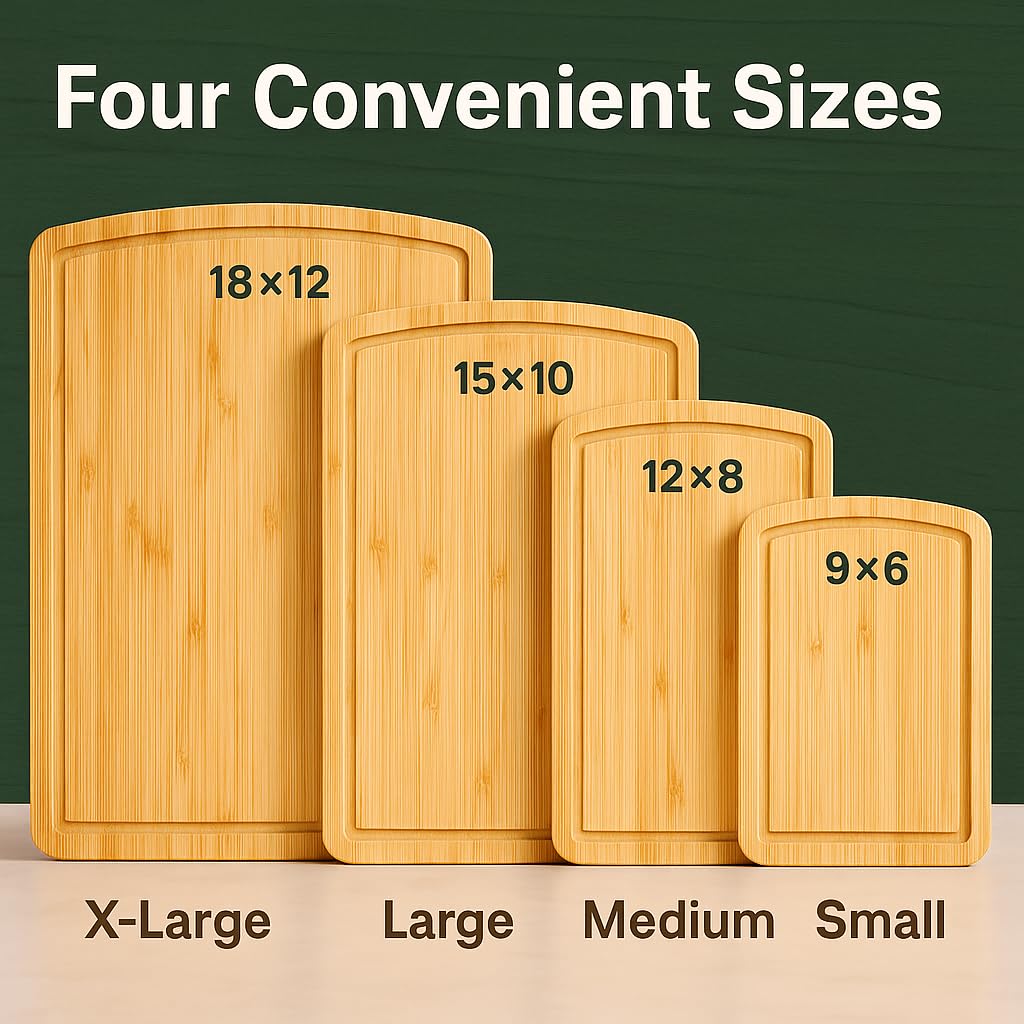 Bambüsi bamboo cutting board 12x8 balances compact prep with stability.