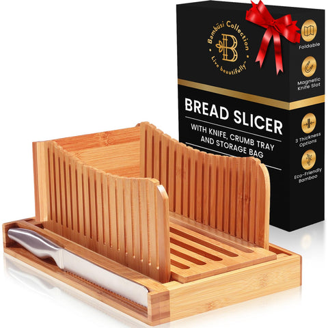 Bambüsi Bread Slicer folded flat for compact storage.