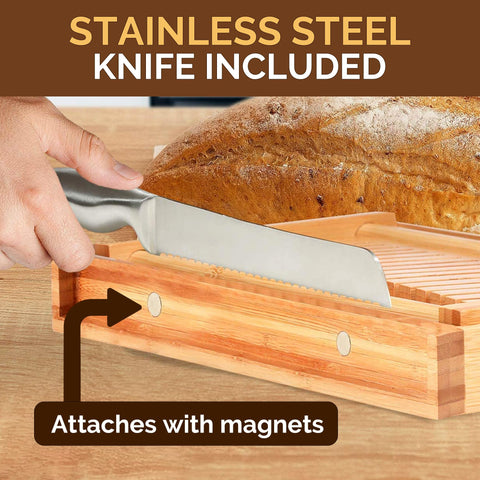 Bambüsi Bread Slicer magnetic knife attached for quick use.