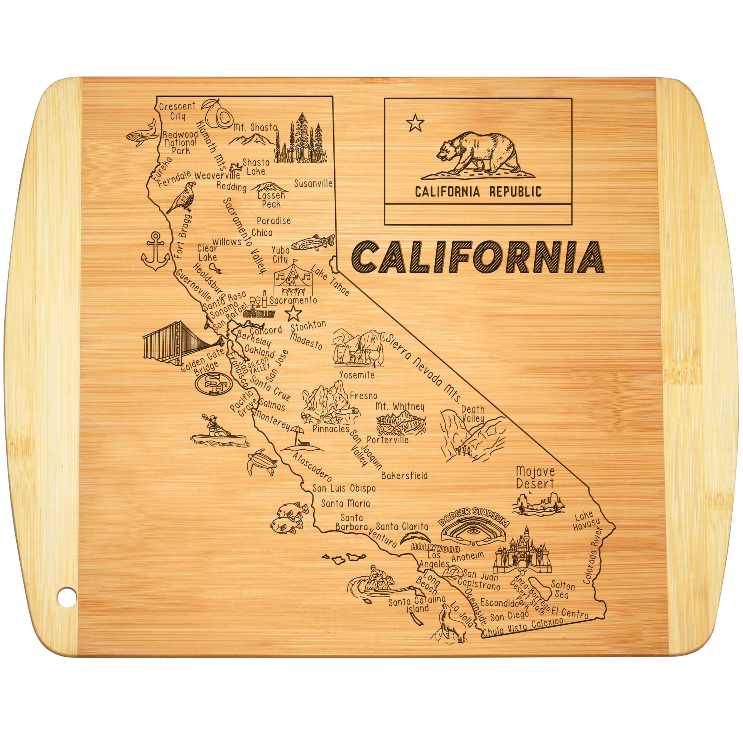 Bambüsi bamboo cutting board offers front display engraving and back prep surface.