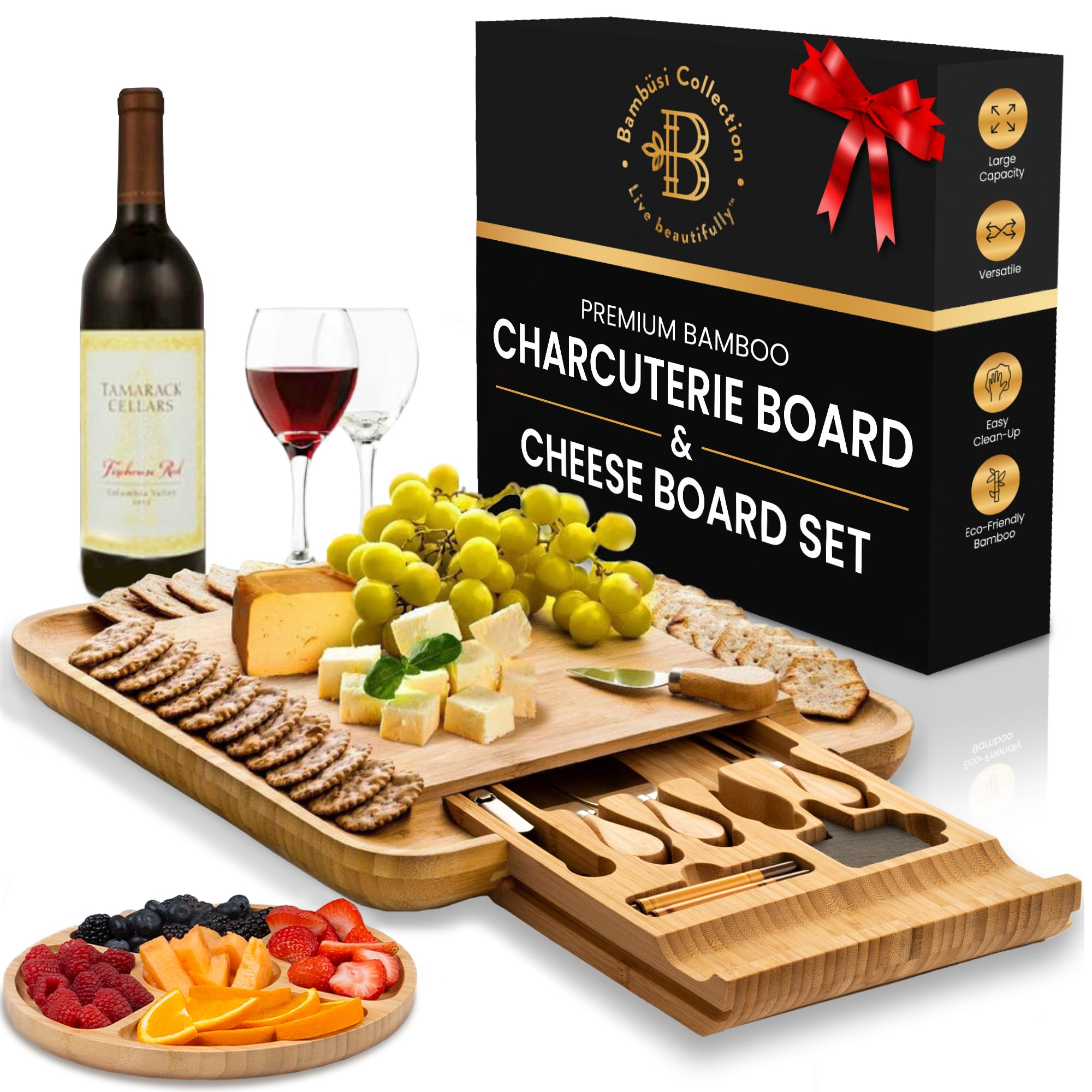 Bambüsi charcuterie board gift set with drawer, ideal for stylish entertaining.