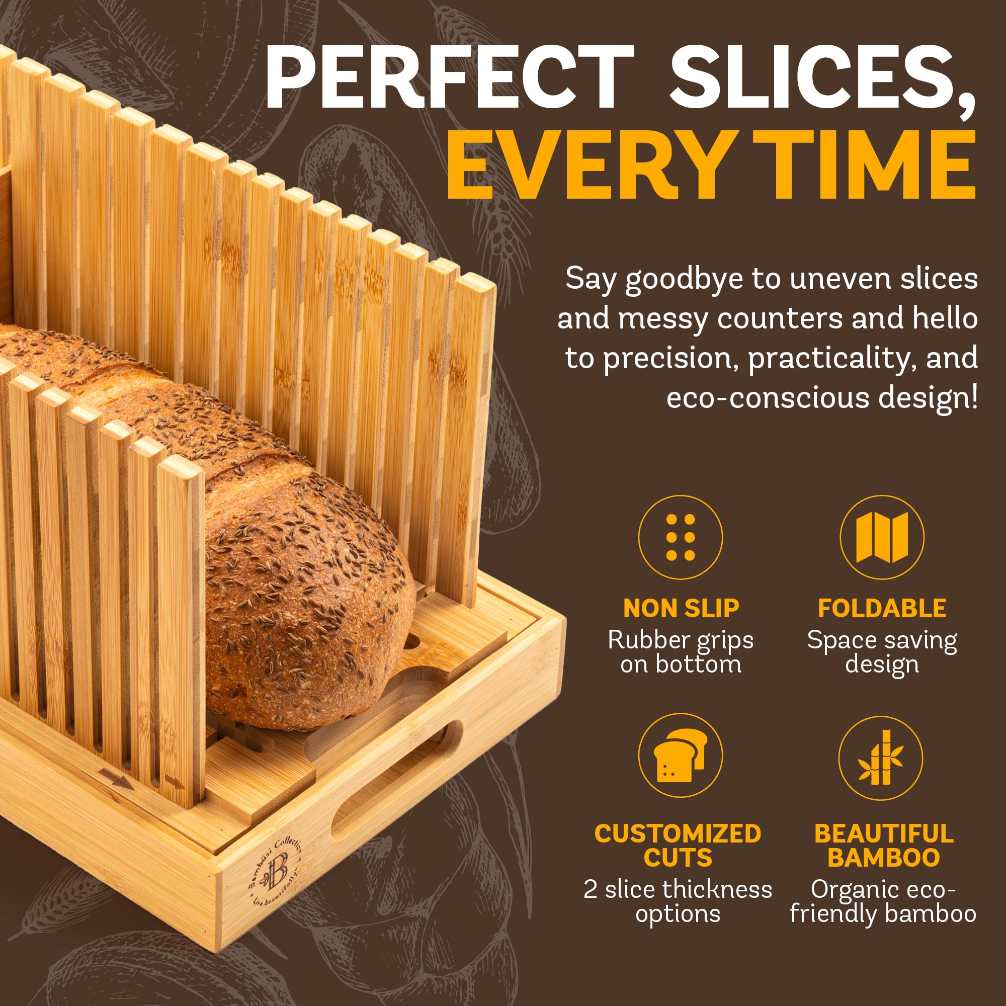 Bambüsi crumb tray and sweeper collecting crumbs during slicing.