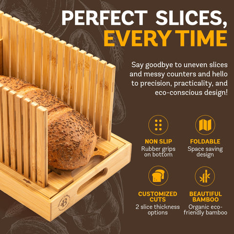 Bambüsi crumb tray and sweeper collecting crumbs during slicing.