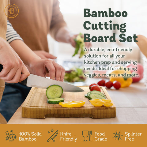 Bambüsi deep juice groove catches liquids, keeping counters cleaner.