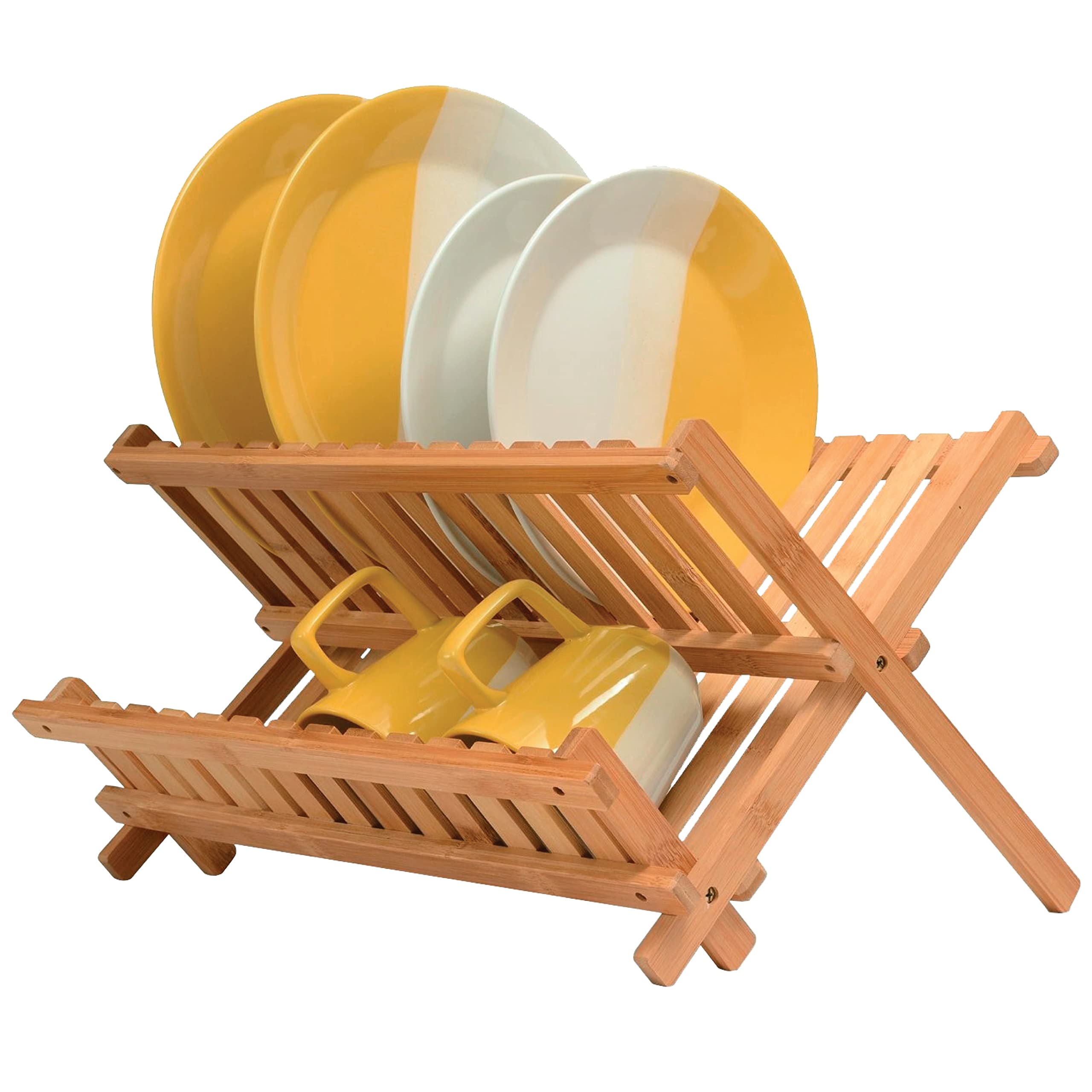 Bambüsi dish drying rack with collapsible top view demonstrates space-saving design for small kitchens.