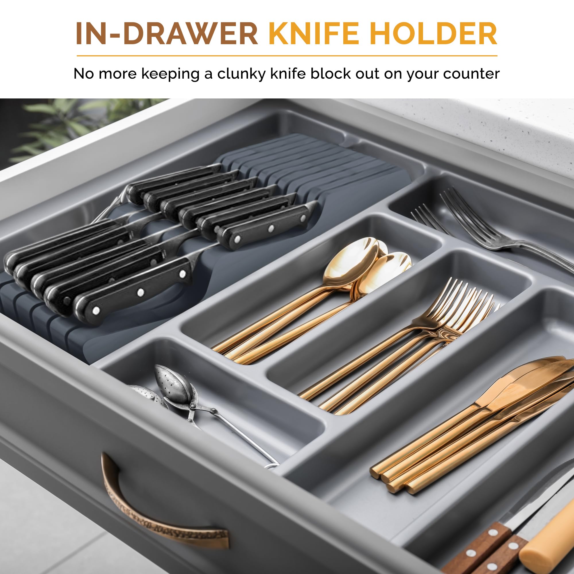 Bambüsi fits standard kitchen drawers for clutter-free countertops.