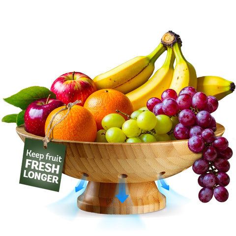 Bambüsi fruit basket pedestal with ventilation holes keeps produce fresh on the counter