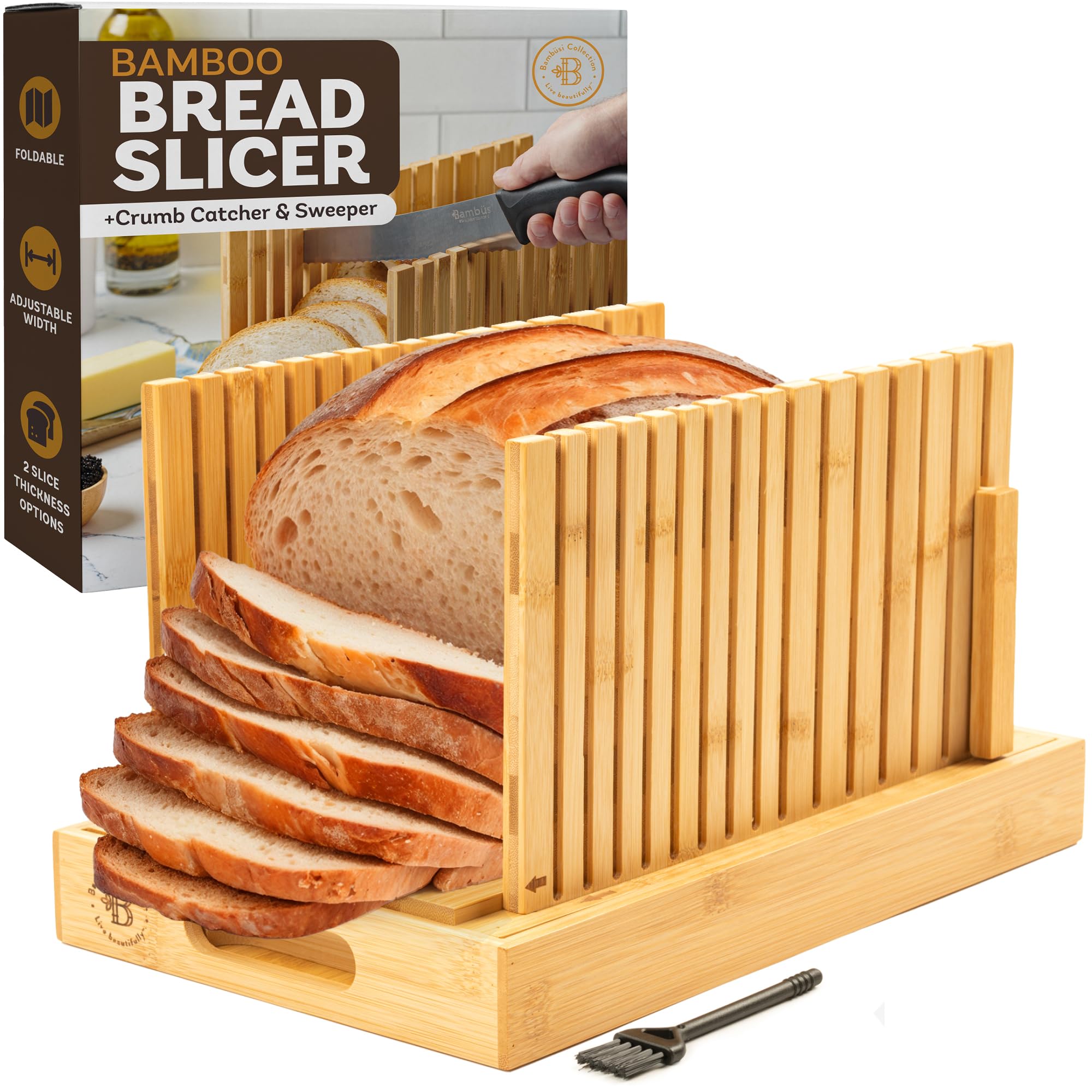 Bambüsi gift-ready bread slicer packaging, ideal for bakers.
