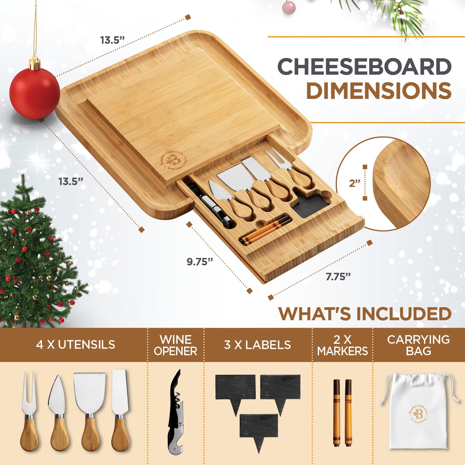 Hidden drawer stores knives and tools for tidy presentation.