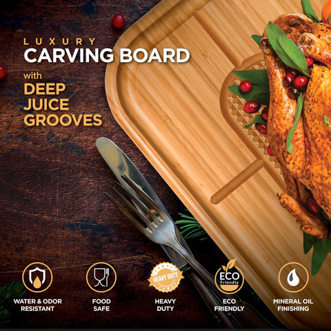 Bambüsi reversible surface with dual sides for meats and vegetables.
