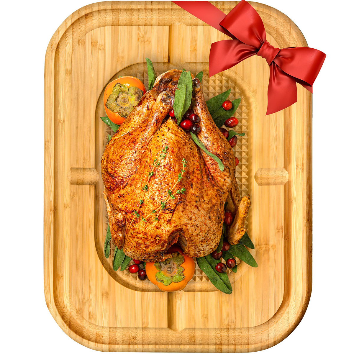 Bambüsi large meat cutting board, top view, ideal for carving large roasts and poultry.