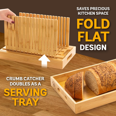 Bambüsi bread slicer with two thickness options for consistent cuts.
