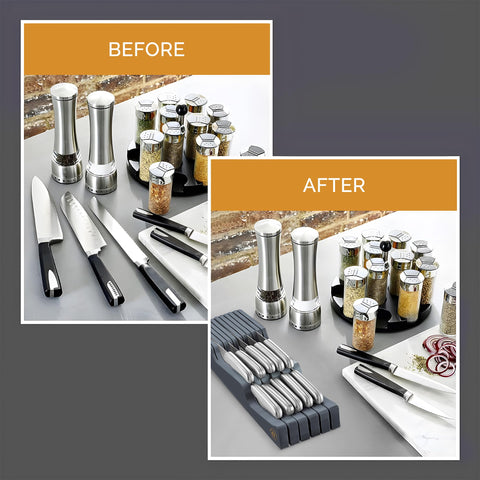 Bambüsi protects enclosed blades, reducing slips when reaching for knives.