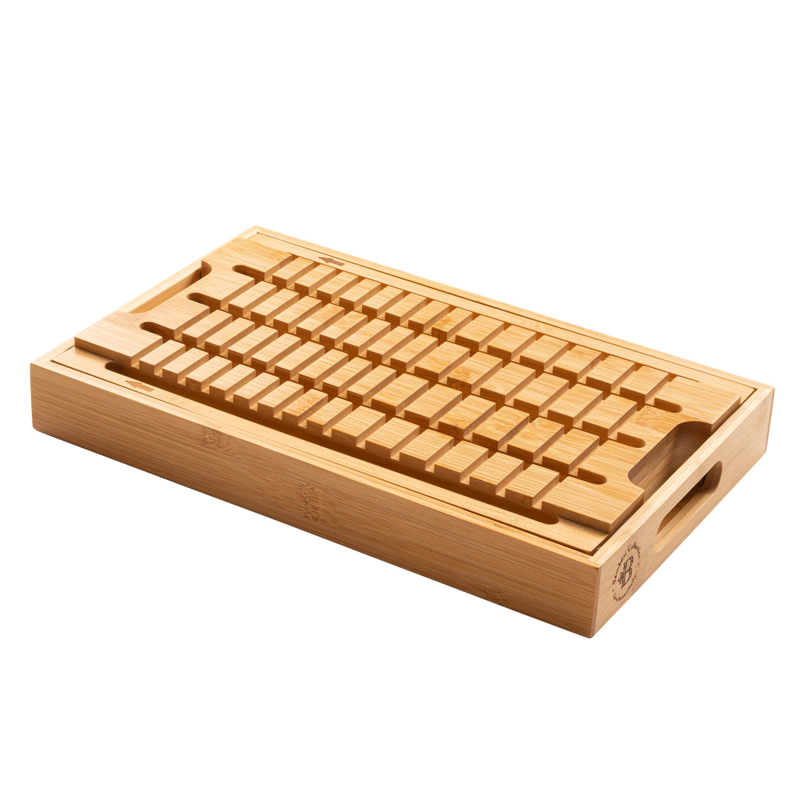 Bambüsi serving tray featuring a built-in crumb tray for elegant serving.