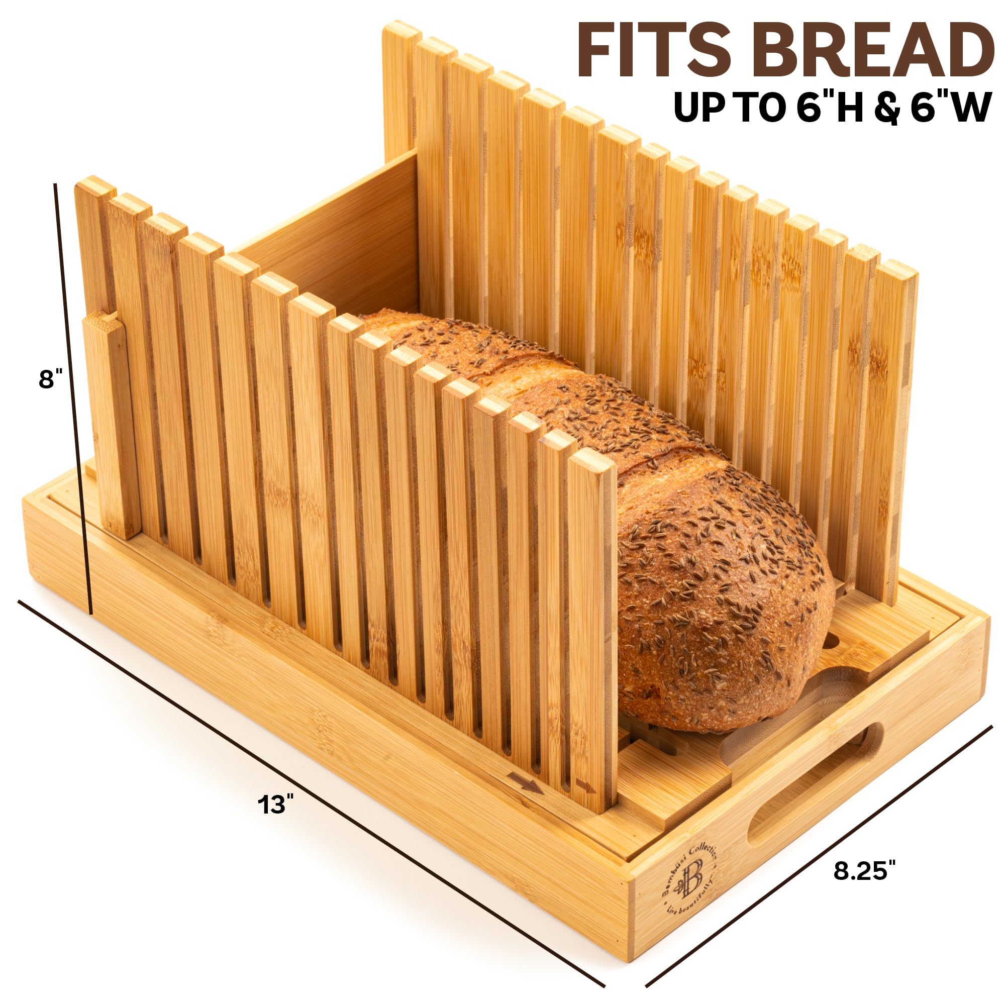 Bambüsi loaf being sliced cleanly with controlled crumb containment.