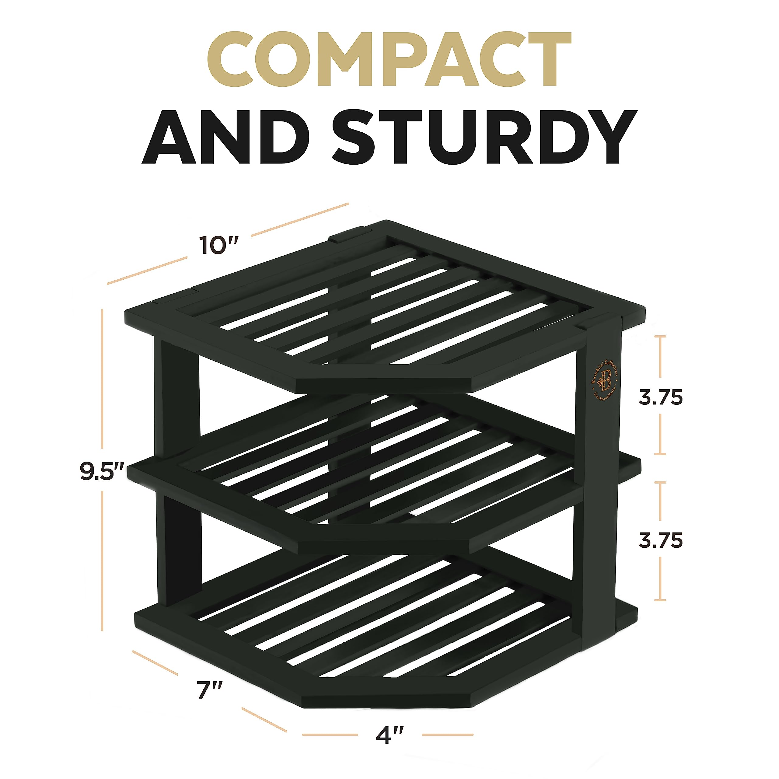 Bambüsi three-tier rack installed in cabinet for easy access.