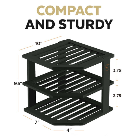 Bambüsi three-tier rack installed in cabinet for easy access.
