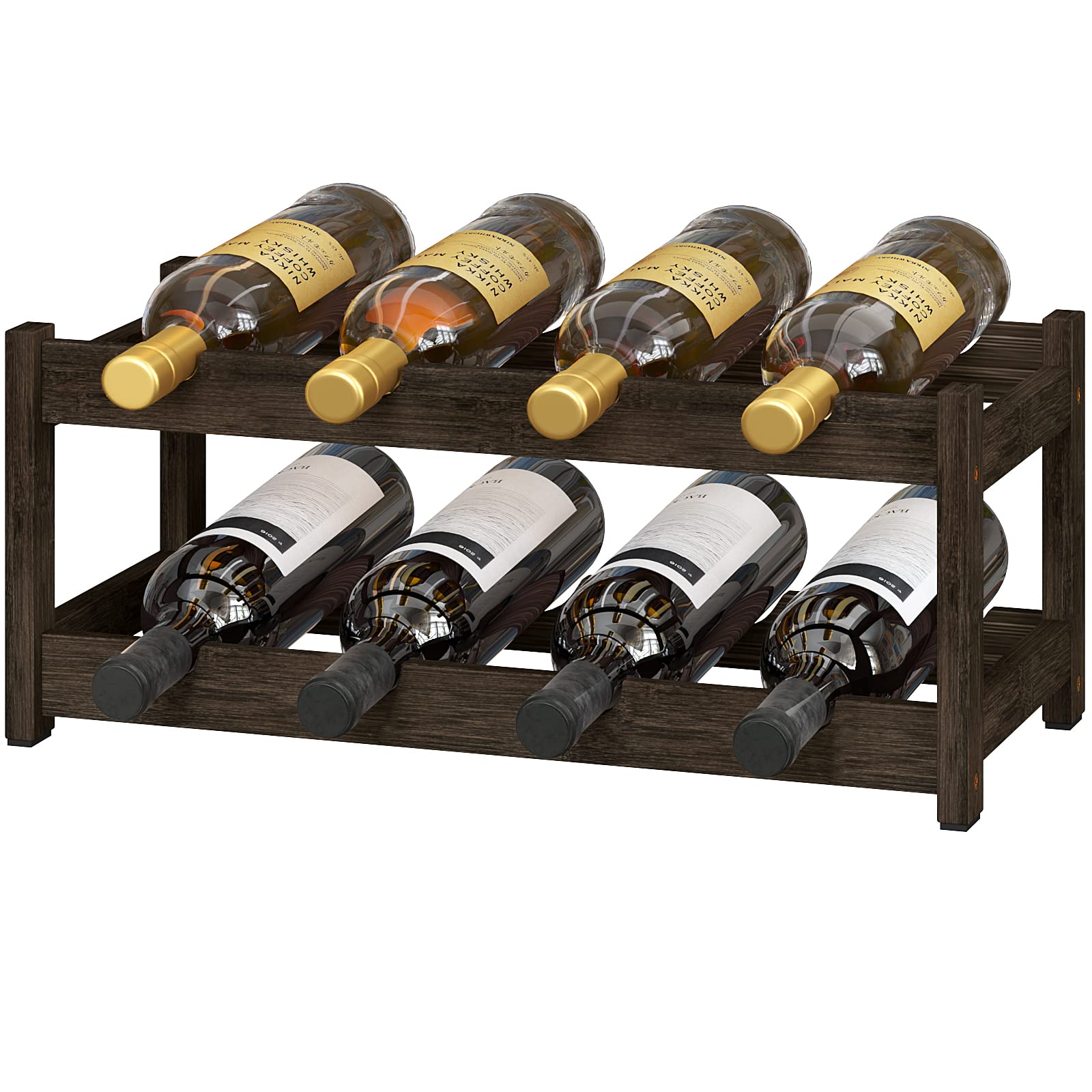 BAMEOS wine rack two-tier front view, sturdy freestanding design for counter or cabinet storage