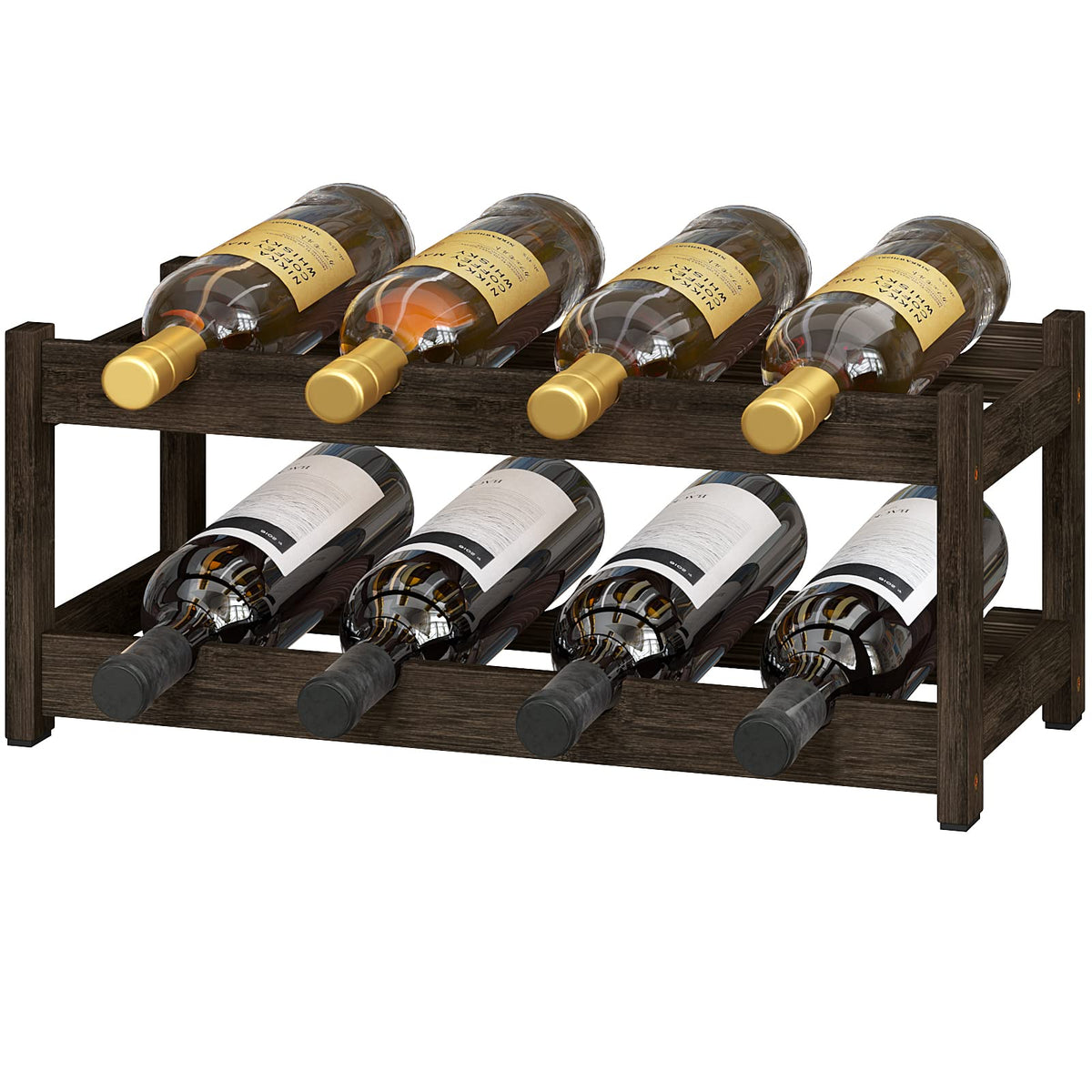 BAMEOS wine rack two-tier front view, sturdy freestanding design for counter or cabinet storage
