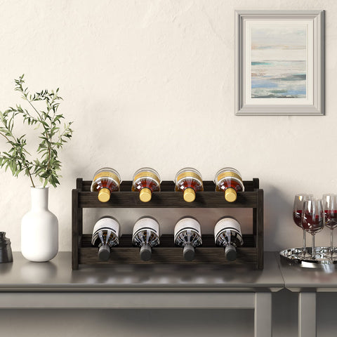 BAMEOS wine rack 8-bottle capacity close-up emphasizes bamboo material and smooth finish