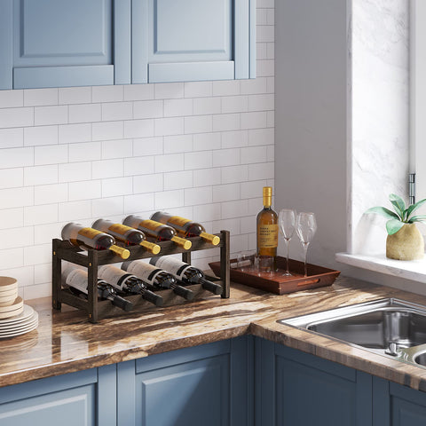 BAMEOS wine rack mocha finish on display for elegant kitchen or bar decor