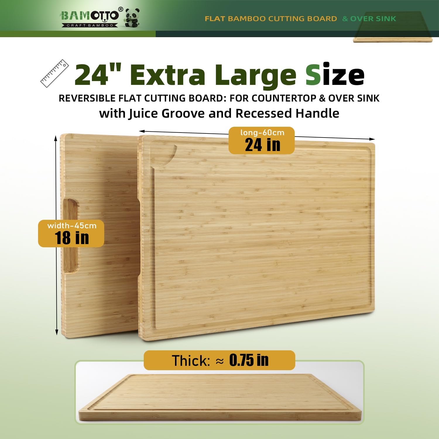 BAMOTTO CRAFTBAMBOO board with handle side view for stable carving and serving