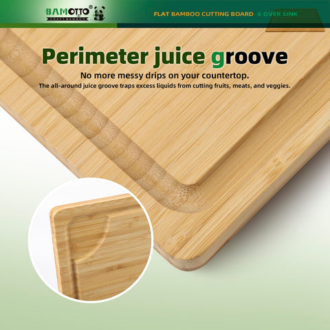 BAMOTTO CRAFTBAMBOO closeup shows built-in juice groove catching liquids