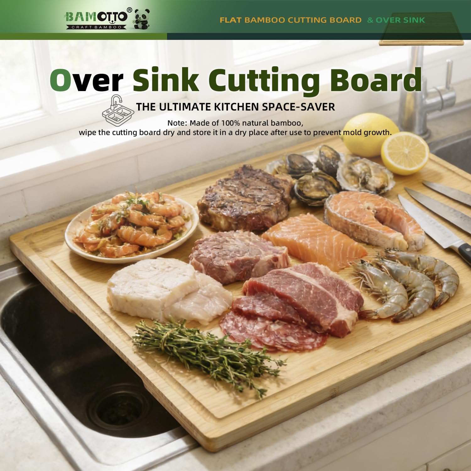 BAMOTTO CRAFTBAMBOO knife friendly smooth surface preserves blade edge