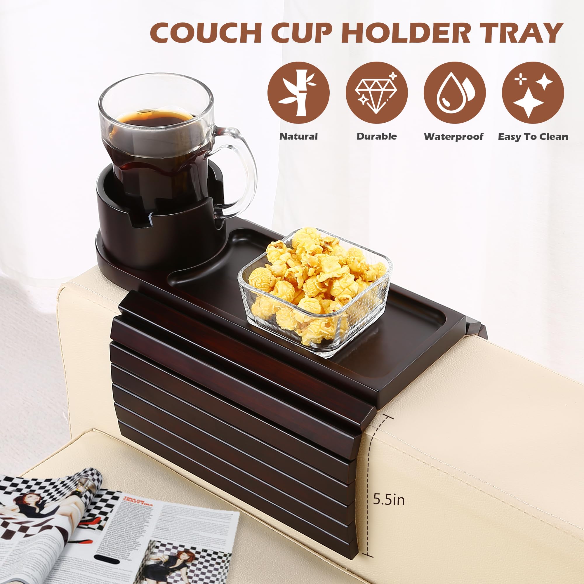 BAMTRAY foldable arm chair tray saves space when not in use